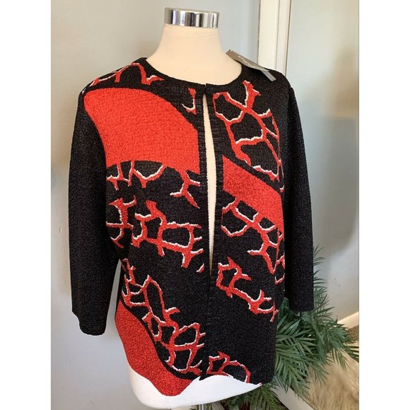 Chico's travelers Jacket Black & Red abstract print 2 M L NWT New Career casual - Picture 9 of 11